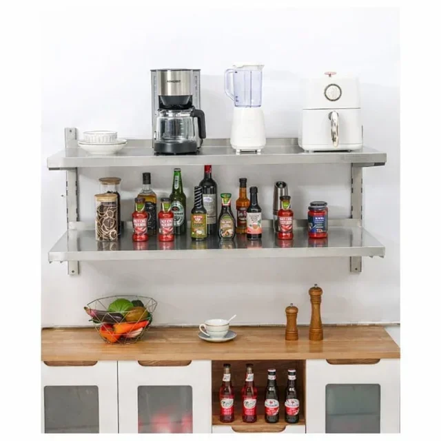 Étagère Murale Inox à Crémaillères Double Niveau - 1200 x 400 mm