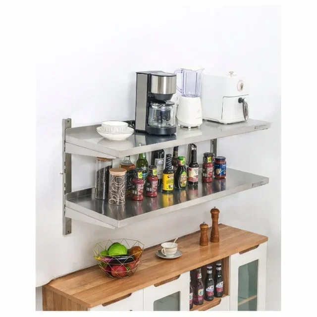 Étagère Murale Inox à Crémaillères Double Niveau - 1200 x 400 mm