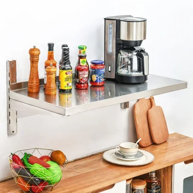 Étagère Murale en Inox sur Crémaillères - Longueur 80 cm x Profondeur 40 cm