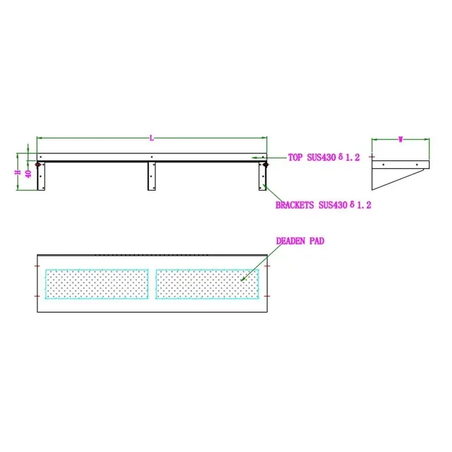 Stainless Steel Wall Shelf with Brackets - Length 1400 mm x Depth 400 mm