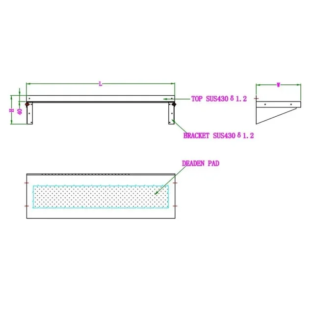 Stainless Steel Wall Shelf with Mounting Brackets - Length 1000 mm x Depth 400 mm