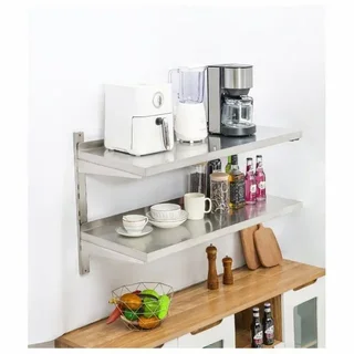 Étagère Murale Suspendue en Acier Inoxydable à 2 Niveaux - Profondeur 400 mm - Longueur 1 m