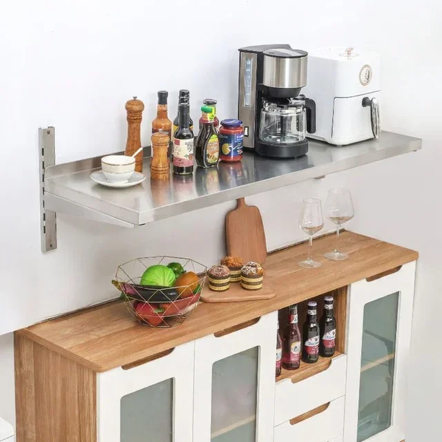 Scaffale a Parete in Acciaio Inox su Staffe - Lunghezza 1200 mm x Profondità 400 mm