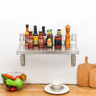 Estantería de Pared de Acero Inoxidable sobre Soportes - Longitud 800 mm x Profundidad 300 mm