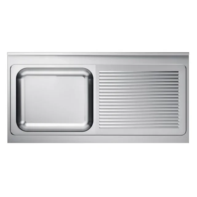 Single Bowl Kitchen Sink with Right Drainer and Stainless Steel Backsplash - Width 140 cm x Depth 70 cm