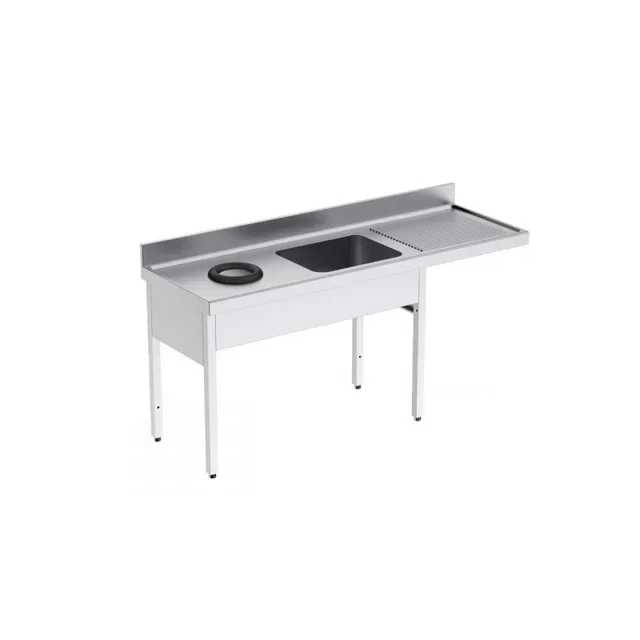 Professional 1-Bowl Sink with Dishwasher Inlet, Right Drainer and Waste Disposal Unit - L 1800 x D 600 mm