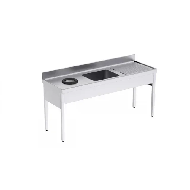 Stainless Steel Sink 1 Basin with Right Drainer and Left Rubbish Chute - L 1800 x D 700 mm
