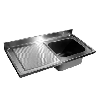 Fregadero de Cocina 1 Cubeta con Escurridor Izquierdo y Respaldo Integrado - Dimensiones 1200 x 600 mm