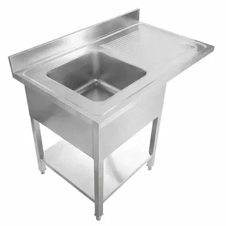 Fregadero de Acero Inoxidable con Paso para Lavavajillas, Respaldo y Estante - 1400 x 700 mm - Escurridor Derecho