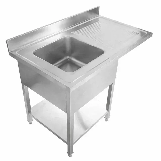 Fregadero de Acero Inoxidable con Paso para Lavavajillas, Respaldo y Estante - 1400 x 700 mm - Escurridor Derecho