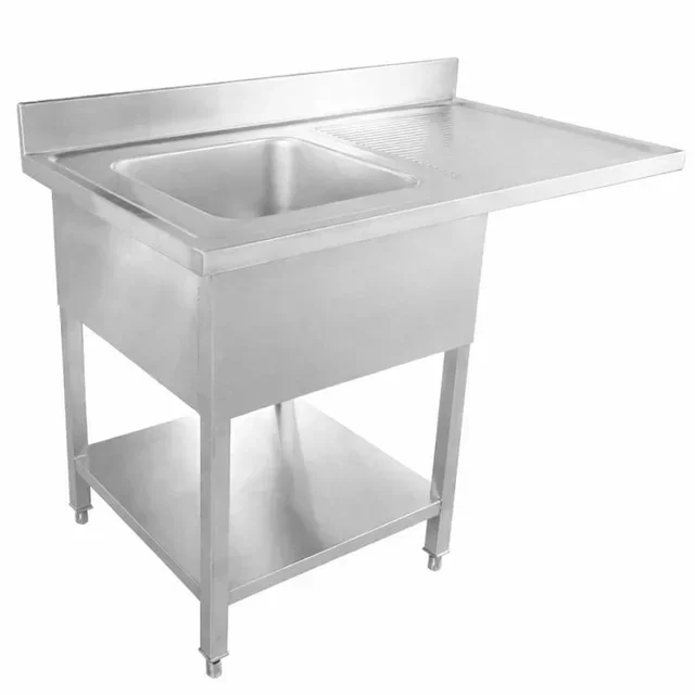 Fregadero de Acero Inoxidable con Paso para Lavavajillas, Respaldo y Estante - 1400 x 700 mm - Escurridor Derecho