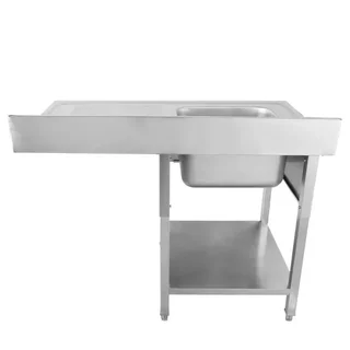 Fregadero de Acero Inoxidable con Paso para Lavavajillas, Respaldo y Estante - 1400 x 700 mm - Escurridor Derecho