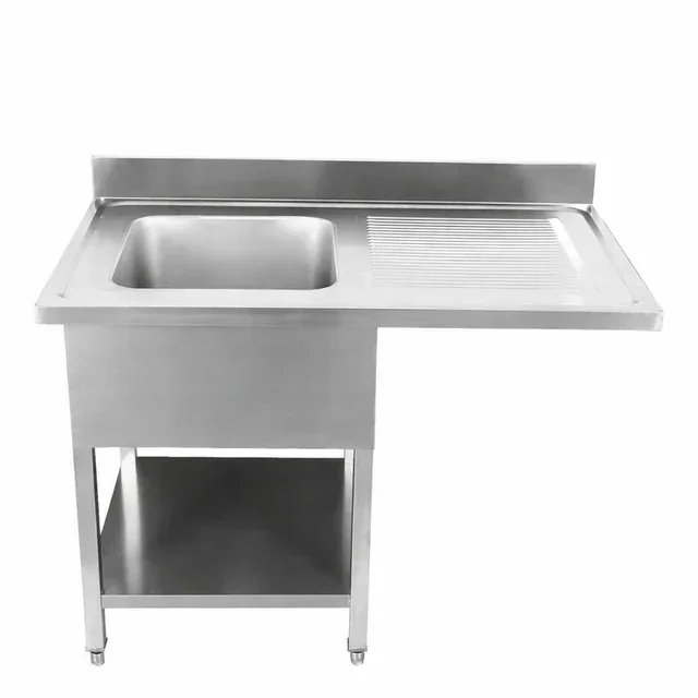 Fregadero de Acero Inoxidable con Paso para Lavavajillas, Respaldo y Estante - 1400 x 700 mm - Escurridor Derecho