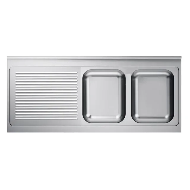 Double Bowl Kitchen Sink with Left Drainer and Splashback - Width 160 cm x Depth 70 cm