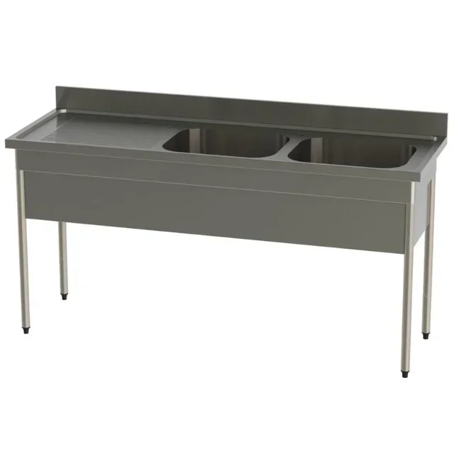 Doppelbecken-Spültisch mit rechtem Abtropffeld und Beckenabdeckung - Serie 600 - Breite 1800 mm