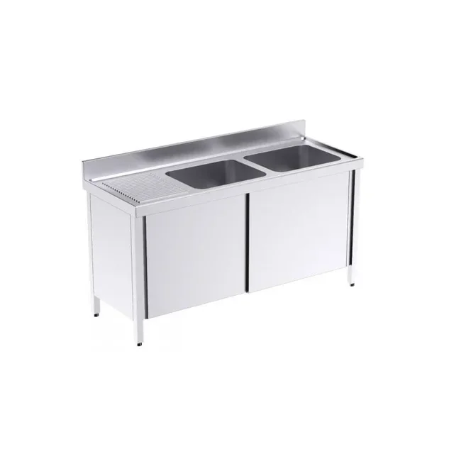 Fregadero Doble Cubeta con Puertas Correderas + Escurridor Izquierdo - Ancho 1800 x Profundidad 600 mm