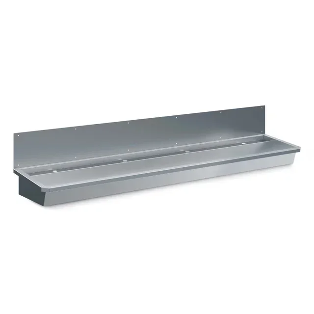 Professional Stainless Steel Sink with Integrated Backsplash and Drain Valve - Width 2400 mm x Depth 468 mm