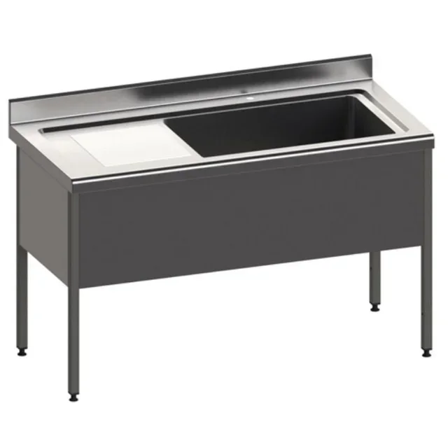 Profispültisch 1 Becken mit Abtropffläche Links Serie 800 - Breite 1500 mm - Mit Armatur