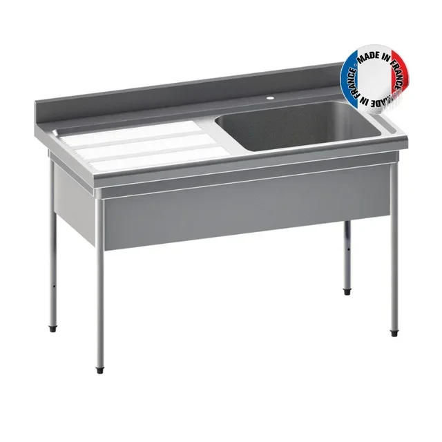 Profispültisch mit 1 Becken, linkem Abtropffläche und Beckenabdeckung - Tiefe 700 mm - Länge 1200 mm