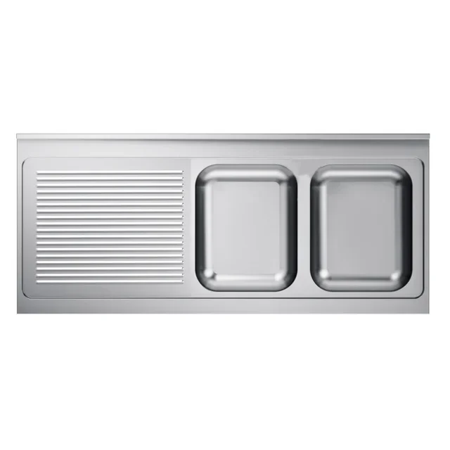 Double Bowl Sink with Left Drainer and Upstand - Width 2000 mm x Depth 600 mm