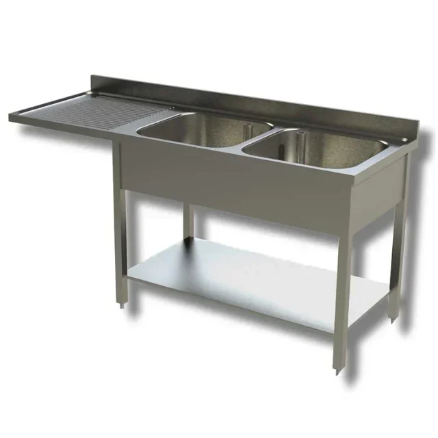 Fregadero Profesional 2 Cubetas con Lavavajillas Integrado y Escurridor Izquierdo - 2000 x 600 mm