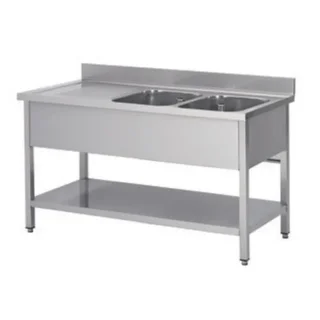 Professionelle Doppelbecken-Spüle mit rechtem Abtropfbrett - Abnehmbarer Edelstahl - 1600 x 700 mm