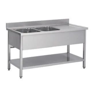 Professionelle Doppelbecken-Spüle mit rechtem Abtropfbrett - Abnehmbarer Edelstahl - 1600 x 700 mm