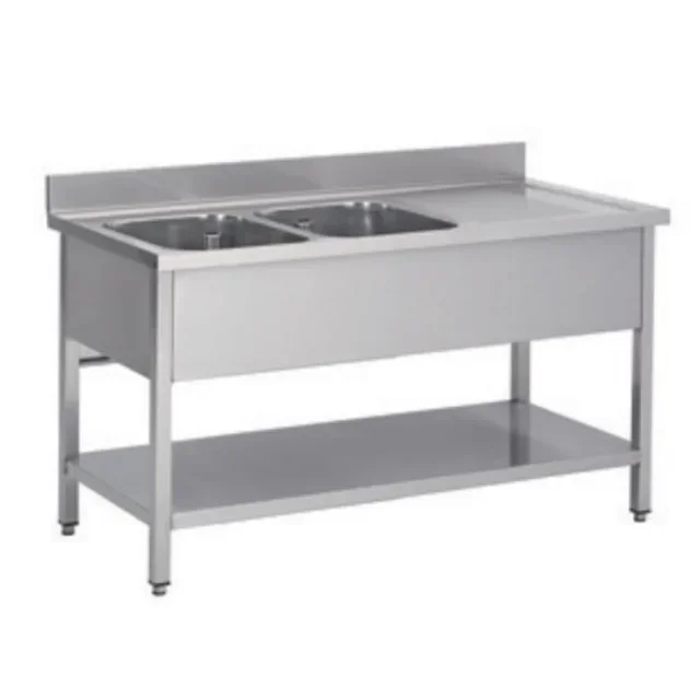 Professionelle Doppelbecken-Spüle mit rechtem Abtropfbrett - Abnehmbarer Edelstahl - 1600 x 700 mm