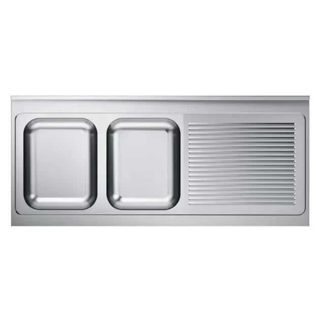 Double Bowl Sink with Right Drainer and Splashback - L 2000 x D 600 mm