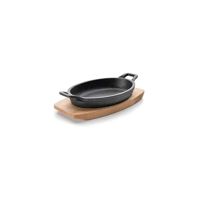Oval Casserole with Wooden Base 700 ml - Induction Pot with Wood Stand