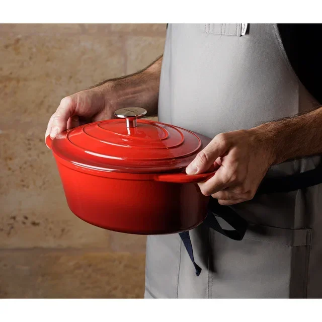Cacerola Ovalada Roja 3,5 L con Tapa – Hierro Fundido Esmaltado