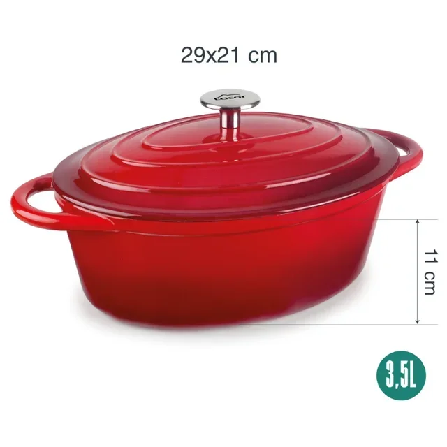 Faitout Ovale avec Couvercle Red 3.5 L – Cocotte Fonte Émaillée