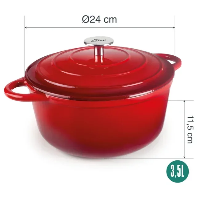 Cacerola Redonda con Tapa Roja – Diámetro 24 cm – Capacidad 3,5 Litros