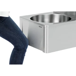 Knee-Operated Hand Wash Basin with Integrated Soap Dispenser
