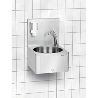 Knee-Operated Hand Wash Basin with Integrated Soap Dispenser