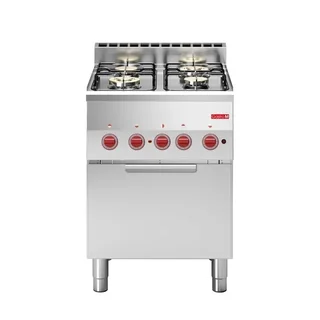 Fourneau Gaz 4 Brûleurs avec Four Électrique à Convection GN 2/3 - 600 mm
