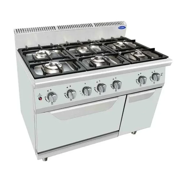 Professional Gas Range 6 Burners with Oven - Width 700 mm