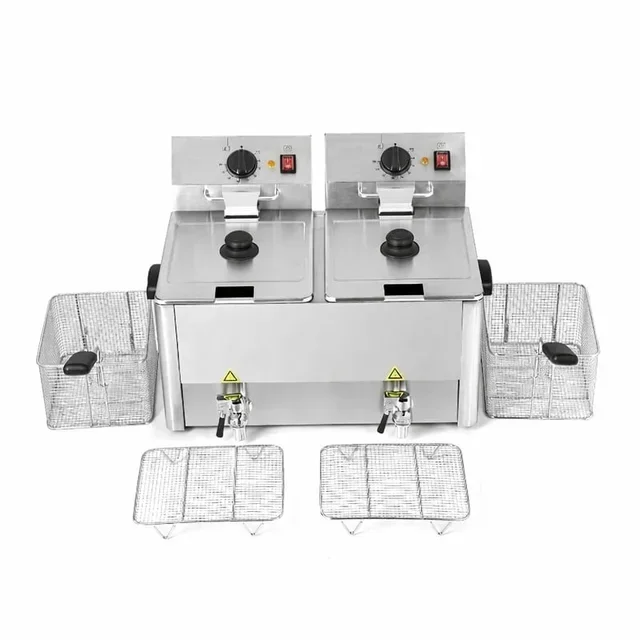 Fritadeira Elétrica Dupla Cuba 8 Litros com Sistema de Drenagem - Uso Profissional