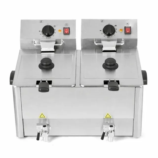 Friteuse Électrique Double Bac 2x8L avec Robinet de Vidange - Usage Professionnel
