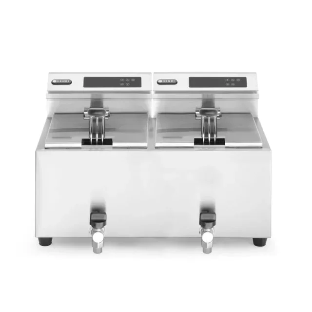 Friteuse Électrique Double Bac 8L+8L avec Robinet de Vidange et Contrôle Numérique - Série Profi Line
