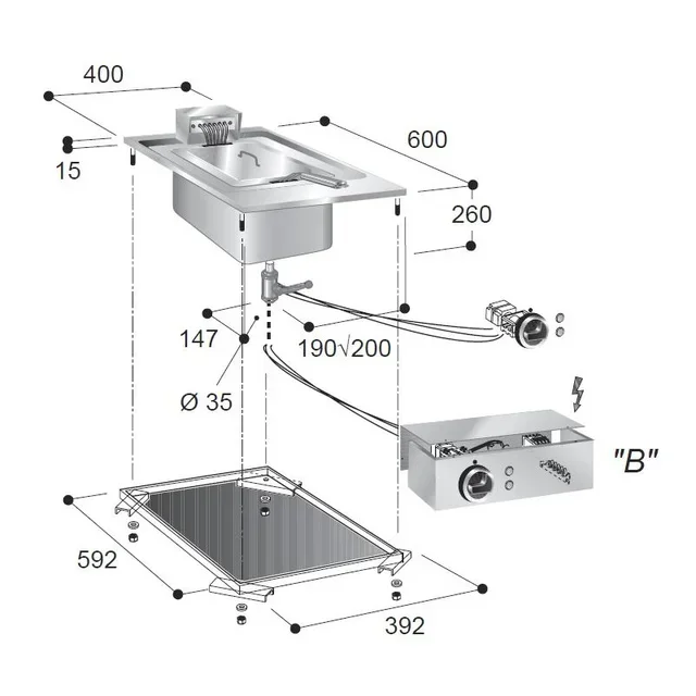 Professionelle Einbau-Elektrofritteuse 10 Liter - Drop-In Modell