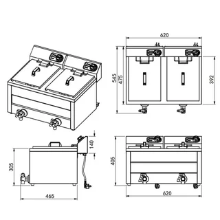 Friteuse Électrique Professionnelle Double Bac - 2 x 8 Litres - 2 x 3000 Watts - Pose Libre