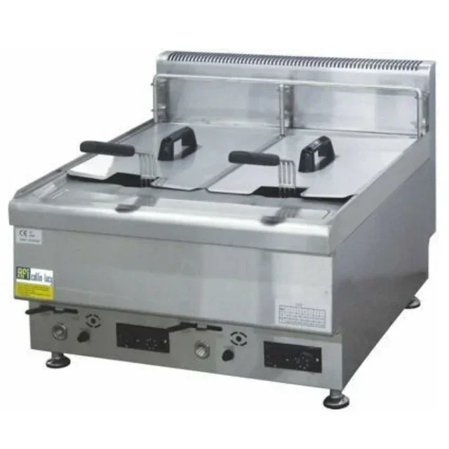 Friggitrice Professionale Doppia a Gas 2x10L con Rubinetto di Scarico