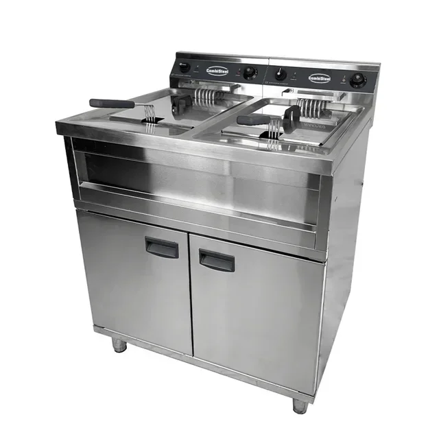 Professional Double Tank Deep Fryer on Cabinet - 2 x 12 Liters - 2 x 9000 Watts