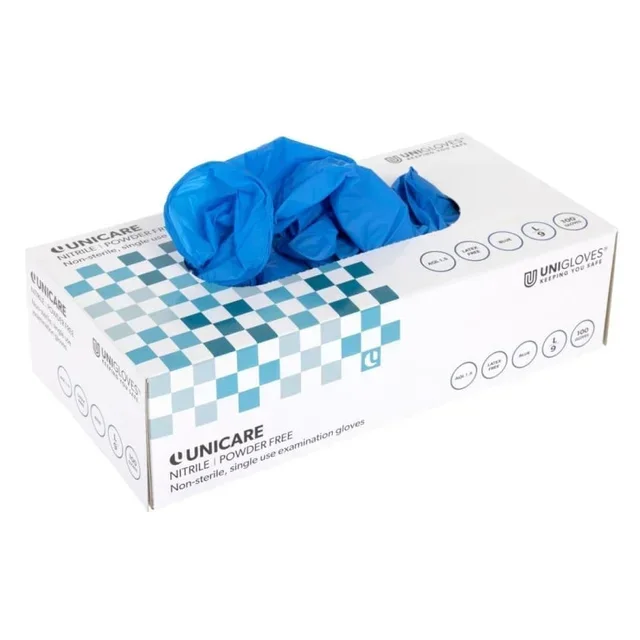 Blue Nitrile Disposable Gloves Powder-Free - Large Size - Box of 100 Units