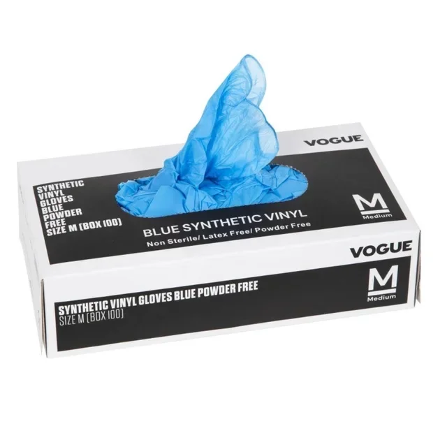 Blue Vinyl Disposable Gloves Size M Powder-Free - Box of 100 Pieces