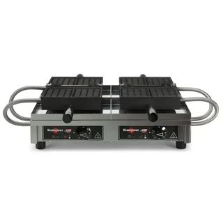 Professional Dual Waffle Maker 4x6 Round with 180° Flat Opening