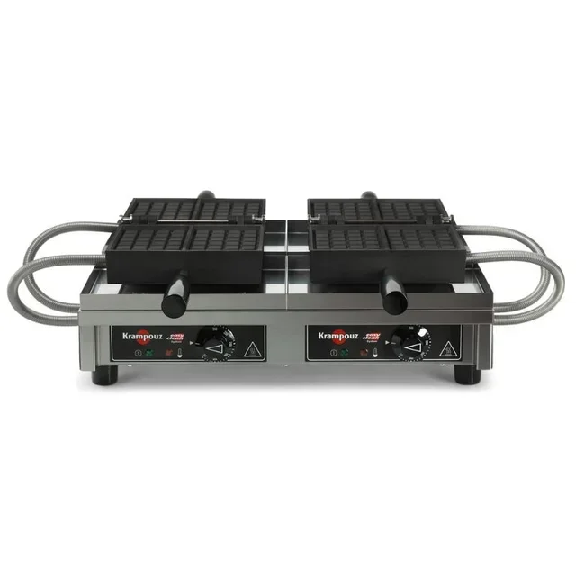 Professional Dual Waffle Maker 4x6 Round with 180° Flat Opening