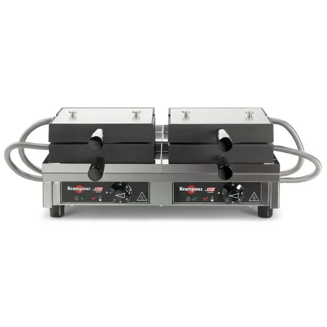 Professional Dual Waffle Maker 4x6 Round with 180° Flat Opening