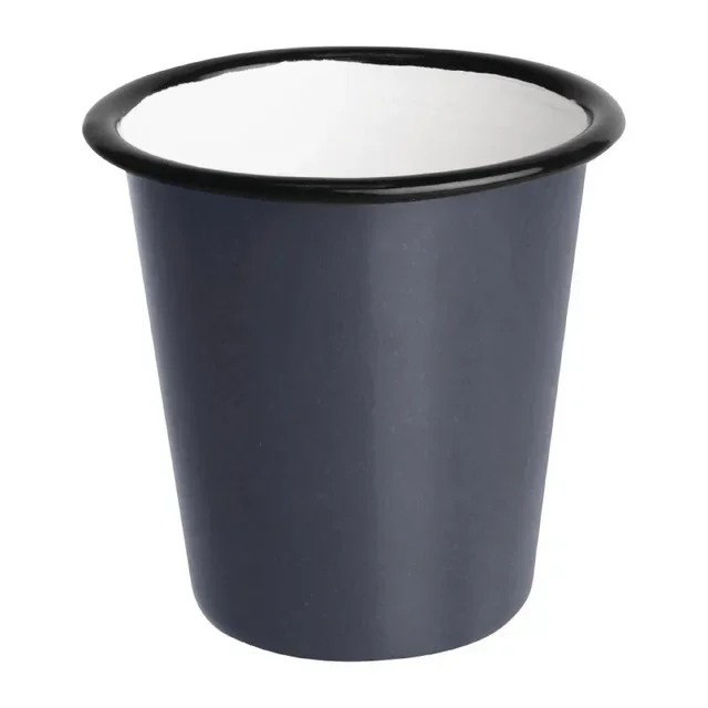 Set of 6 Enamelled Steel Tumblers Grey and Black 310 ml